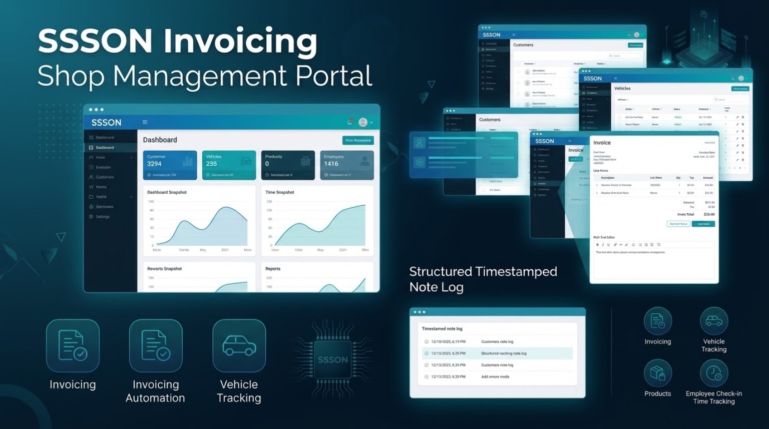 SSSON invoicing and shop management portal dashboard